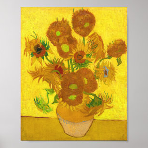 Van Gogh 15 zonnebloemen in een vasje Poster