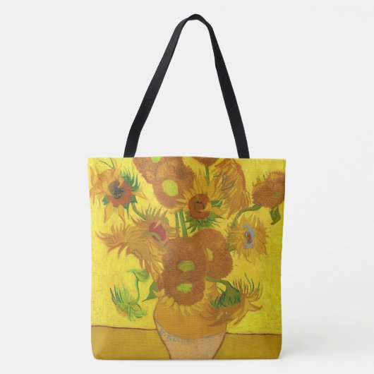 Van Gogh 15 zonnebloemen in een vasje Tote Bag (Voorkant)