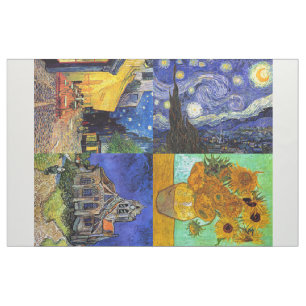 Van Gogh 4-up Sterrennacht Cafe Zonnebloemen Kerk Stof
