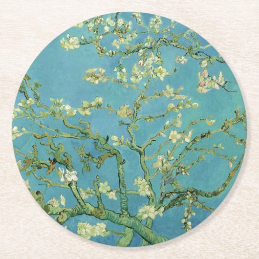 Van Gogh | Almond Blossom | 1890 Ronde Kartonnen Onderzetter (Voorkant)