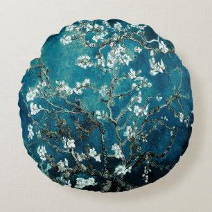 Van Gogh Almond Blossom Dark Blauwgroen Rond Kussen