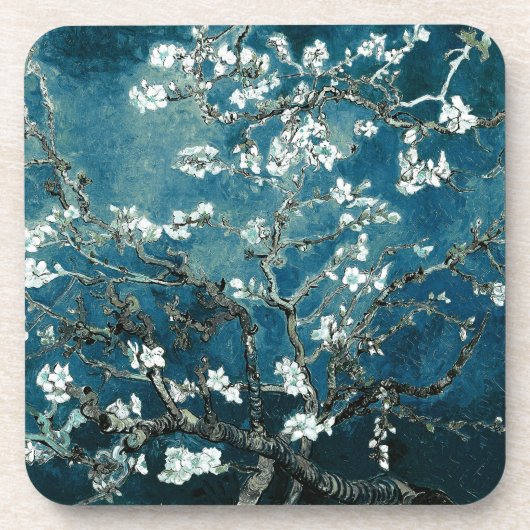 Van Gogh Almond Blossom : Donker Blauwgroen Bier Onderzetter (Voorkant)