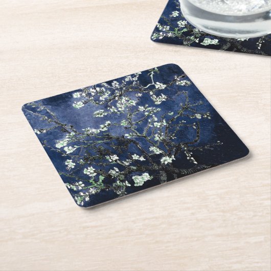 Van Gogh Almond Blossom Midnight Blue Vierkante Kartonnen Onderzetter (Schuin)