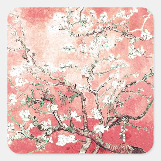 Van Gogh Almond Blossom Peach Vierkante Sticker (Voorkant)