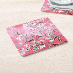 Van Gogh Almond Blossom Pink Blue Vierkante Kartonnen Onderzetter