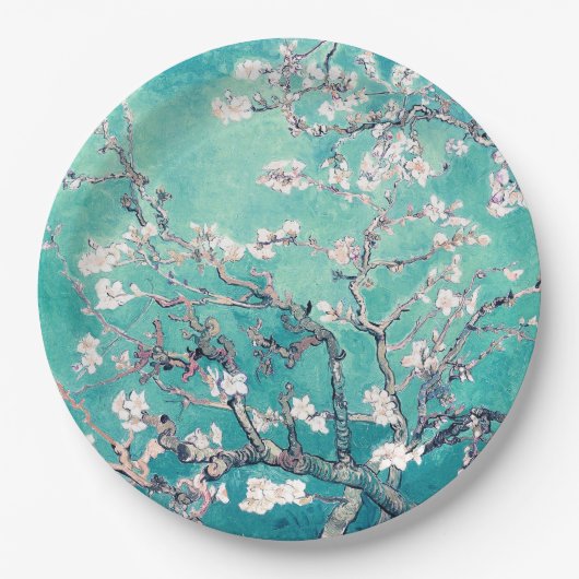 Van Gogh Almond Blossom Turquoise Papieren Bordje (Voorkant)