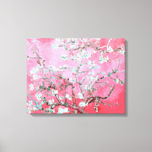 Van Gogh Amandelbloesem roze blauw Canvas Afdruk