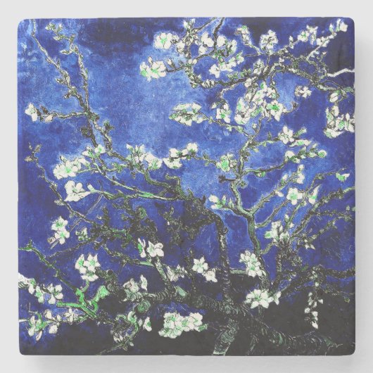 Van Gogh Amandelbloesems blauw groen stenen Onderz Stenen Onderzetter (Voorkant)