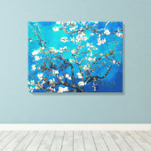 Van Gogh Amandelbloesems heldere turkoois Canvas Afdruk (Insitu (Houten vloer))
