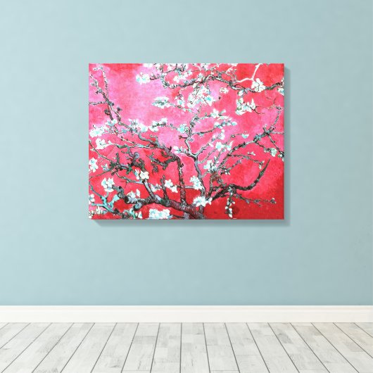 Van Gogh Amandelbloesems Rood blauw Canvas Afdruk (Insitu (Houten vloer))