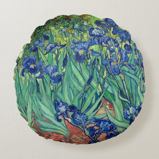 Van Gogh Art Irises Rond Kussen (Voorkant)
