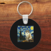 Van Gogh Art Starry Night - Funny Ragdoll Cat Arti Sleutelhanger (Voorkant)