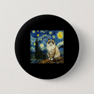 Van Gogh Art Sterrennacht - Grappige Ragdoll Kat A Ronde Button 5,7 Cm