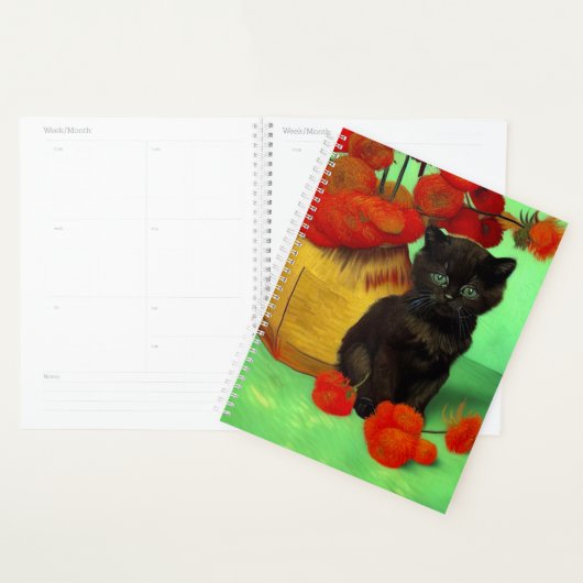 Van Gogh Black Kitten Fleurs rouges (Devant avec enveloppe)