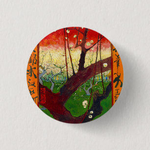 Van Gogh Bloeiende pruimenboom naar Hiroshige Ronde Button 3,2 Cm