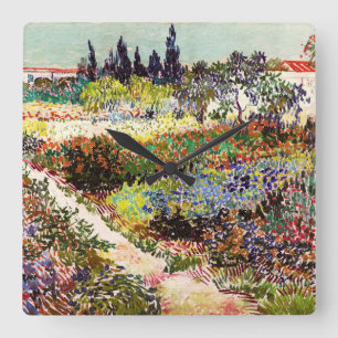 Van Gogh bloeiende tuin in Arles Floral Fine Art Vierkante Klok