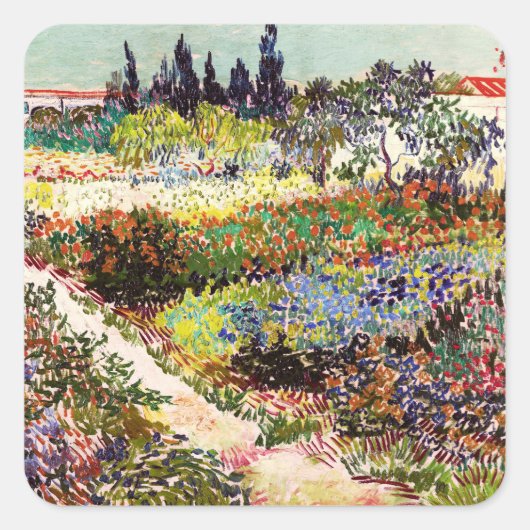 Van Gogh bloeiende tuin in Arles Floral Fine Art Vierkante Sticker (Voorkant)
