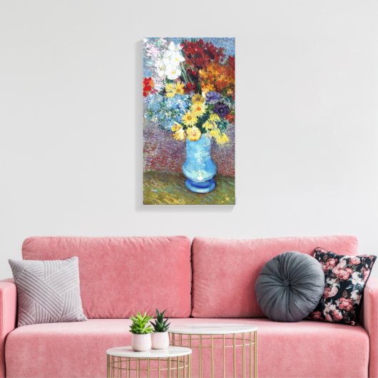 Van Gogh-bloemen in een blauwe vaas Canvas Afdruk (Insitu (Woonkamer))
