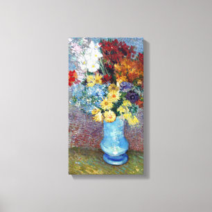 Van Gogh-bloemen in een blauwe vaas Canvas Afdruk