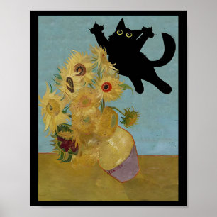 Van Gogh Bloemen Kat Zonnebloemen Poster