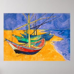 Van Gogh Boats Impressionisme Beach Poster