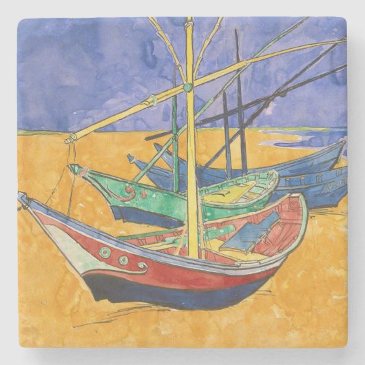 Van Gogh Boats Impressionisme Beach Stenen Onderzetter (Voorkant)