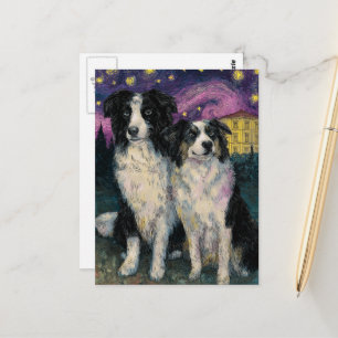 Van Gogh Border Collies 's Nachts Briefkaart