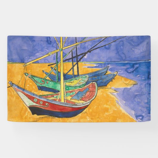 Van Gogh-boten Impressionisme Strand Spandoek (Horizontaal)