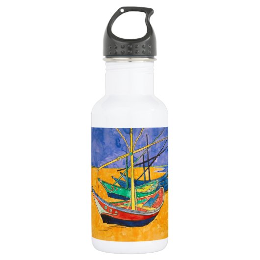 Van Gogh-boten Impressionisme Strand Waterfles (Voorkant)