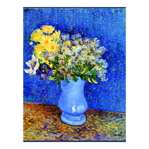Van Gogh - Bouquet van Bloemen in een Blauwe Vase Foto Afdruk