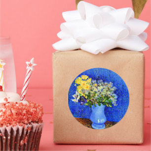 Van Gogh - Bouquet van Bloemen in een Blauwe Vase Ronde Sticker