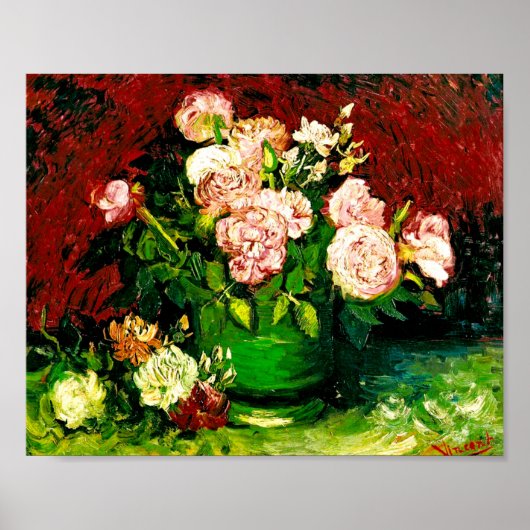 Van Gogh Bowl met pony's en Rozen Poster (Voorkant)