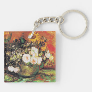 Van Gogh - Bowl met zonnebloemen, Rozen en andere Sleutelhanger
