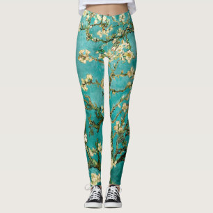 Van Gogh Bright Blue Green Floral Almond Boom Leggings