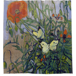 Van Gogh Butterflies en Poppies, Floral Butterfly Douchegordijn