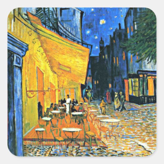 Van Gogh - Cafe Terrace, Van Gogh beroemd schilder Vierkante Sticker (Voorkant)