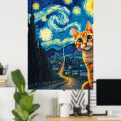 van Gogh Cat Art Poster (Thuiskantoor)