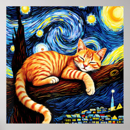 van Gogh Cat Art Poster