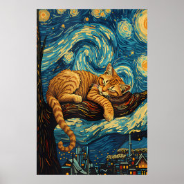 van Gogh Cat Art Poster