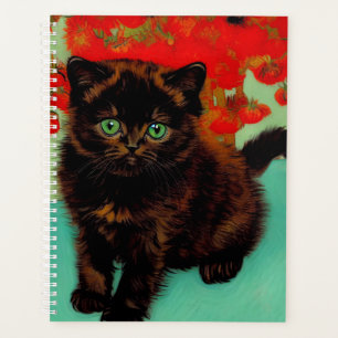 Van Gogh Chat noir Fleurs rouges