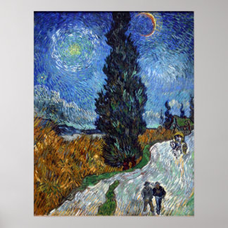 Van Gogh - Country Road in Provence bij nacht Poster