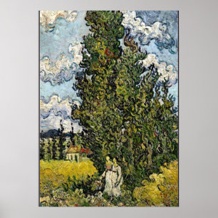 Van Gogh - Cypresses with Two Women Poster