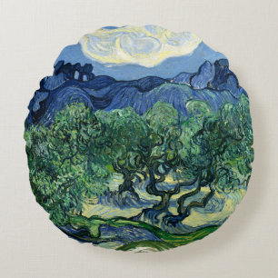Van Gogh De olijfbomen landschapschildering Rond Kussen