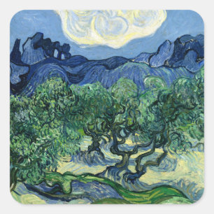 Van Gogh De olijfbomen landschapschildering Vierkante Sticker