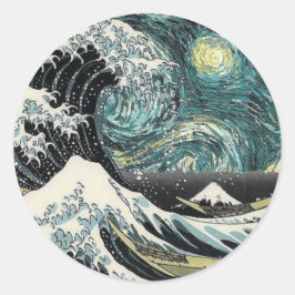 Van Gogh de Sterrennacht - Hokusai de Grote Golf Ronde Sticker