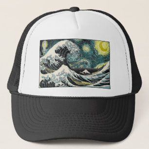 Van Gogh de Sterrennacht - Hokusai de Grote Golf Trucker Pet