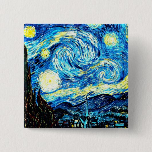 Van Gogh, De sterrennacht, Vierkante Button 5,1 Cm (Voorkant)