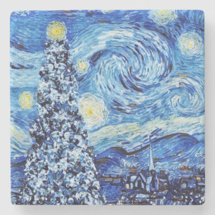 Van Gogh - de Sterrennacht - witte kerst Stenen Onderzetter