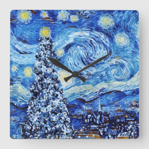Van Gogh - de Sterrennacht - witte kerst Vierkante Klok