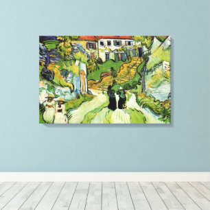 Van Gogh Dorpsstraat en trappen Auvers, Figuren Canvas Afdruk